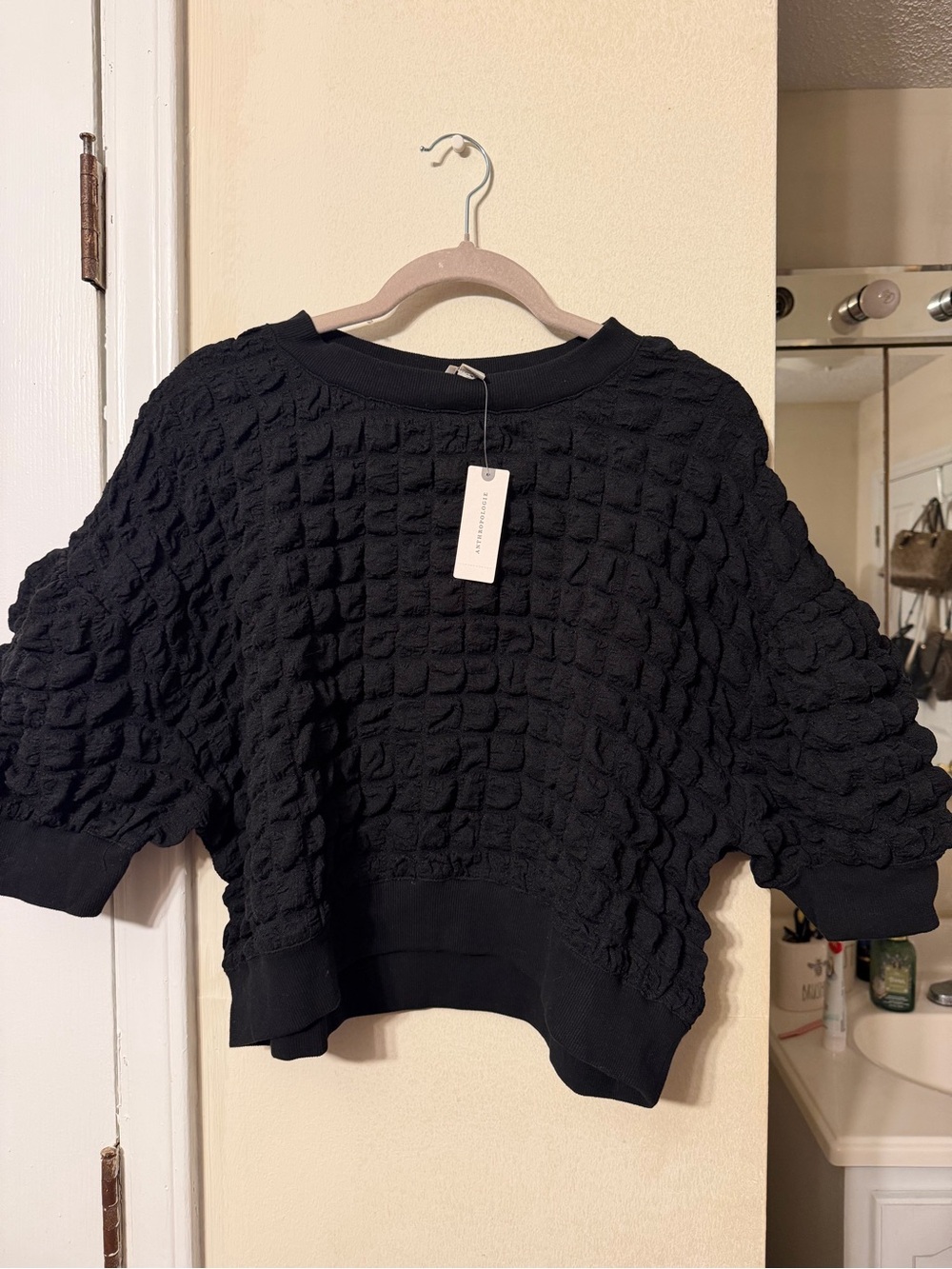 Anthropologie Black Bubble-Textured Crewneck Sweater